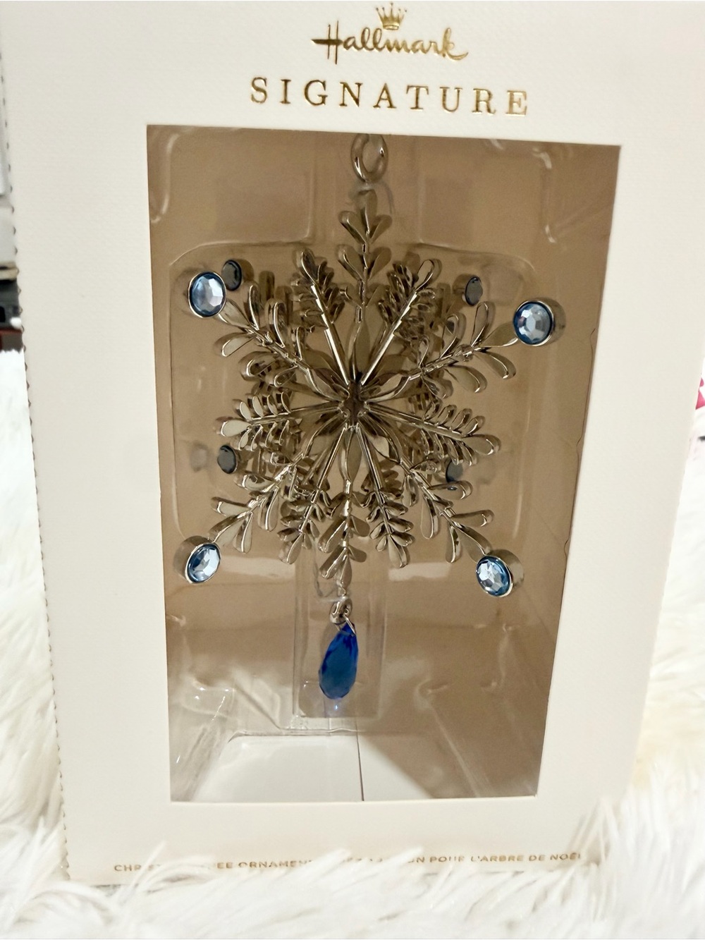 NWT Hallmark Signature Snowflake Ornament Silver Blue Jeweled Crystal Christmas